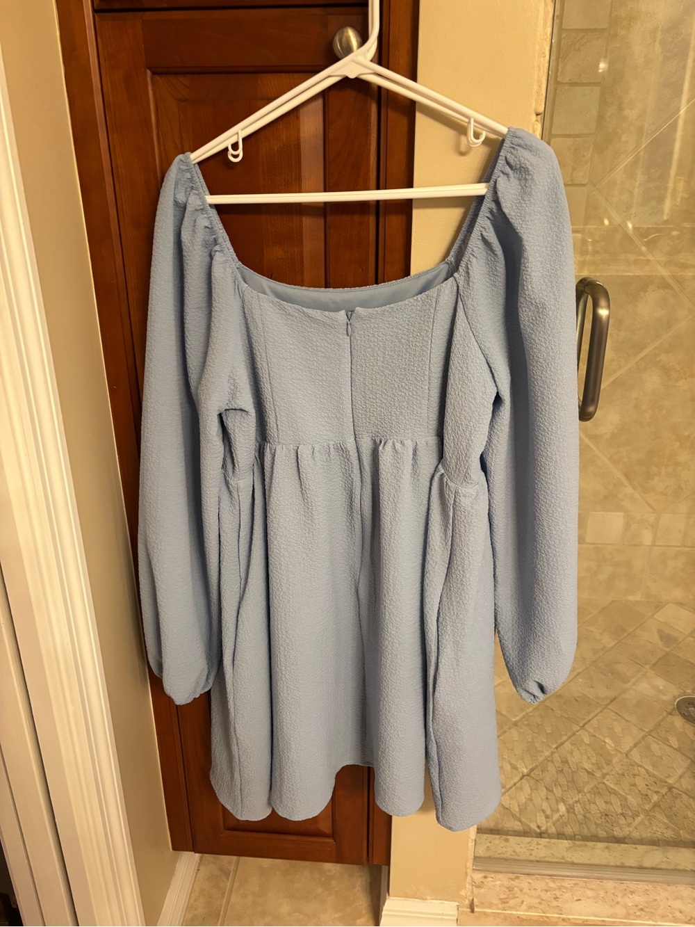 Arula Blue Long Sleeve Textured Mini Dress